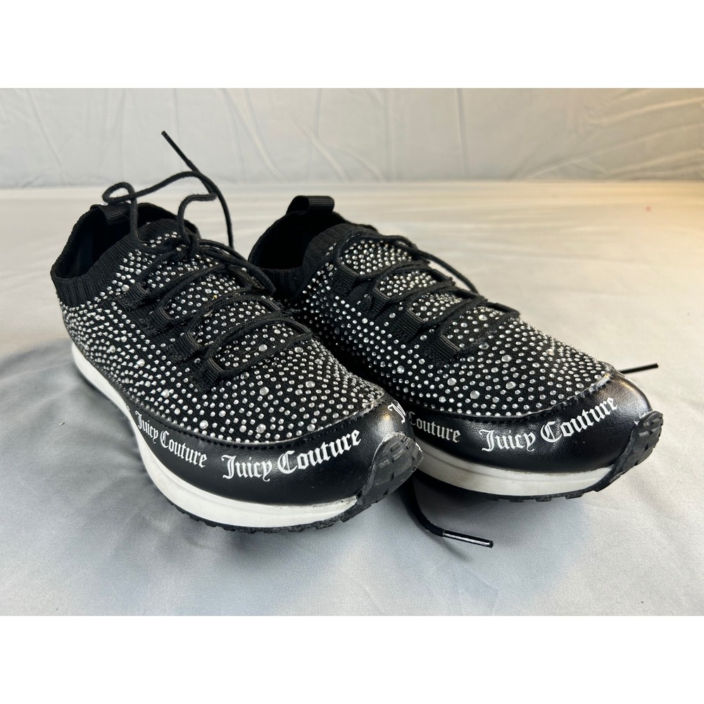 Juicy Couture Bellamy Black Rhinestone Sneakers Womens 6.5 Low Top Trainers Gold